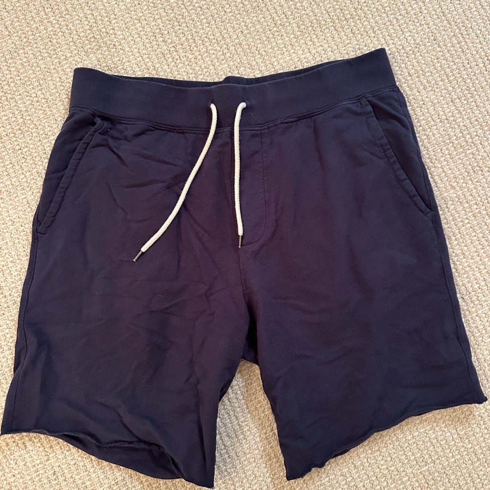 Navy Blue Casual Shorts with Drawstring and Unfinished Hem